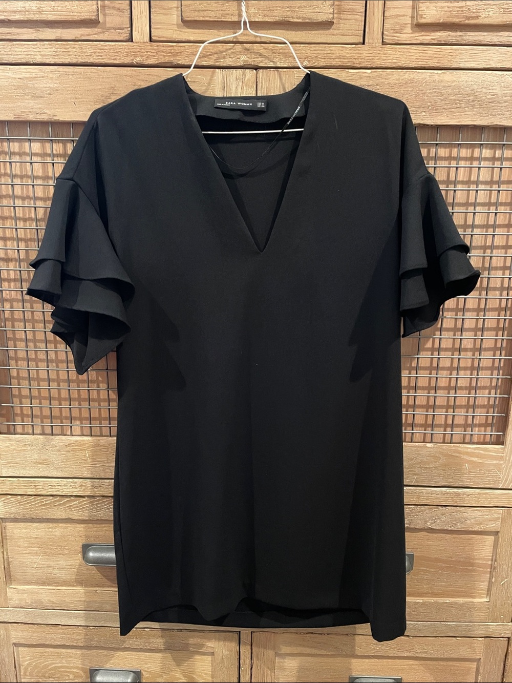 Zara Black V-Neck Ruffle Sleeve mini dress